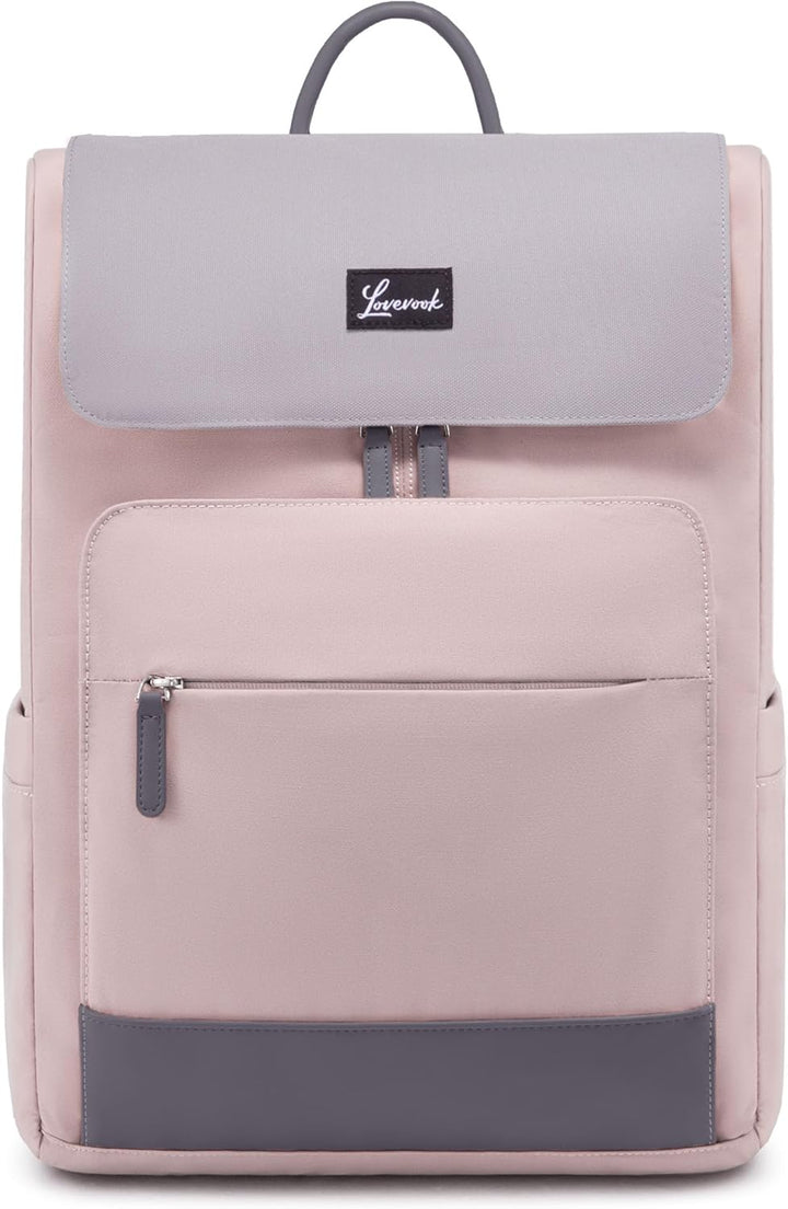 LOVEVOOK Rucksack Damen, 15,6 Zoll Laptop Schulrucksack Teenager Rosa Grau 15.6", Rosa Grau 15.6"