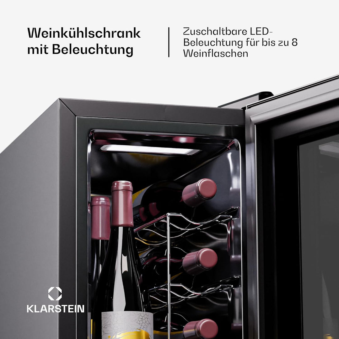 Klarstein Weinkühlschrank,1 Zone Getränkekühlschrank mit Glastür, Leiser Indoor/Outdoor Kühlschrank,