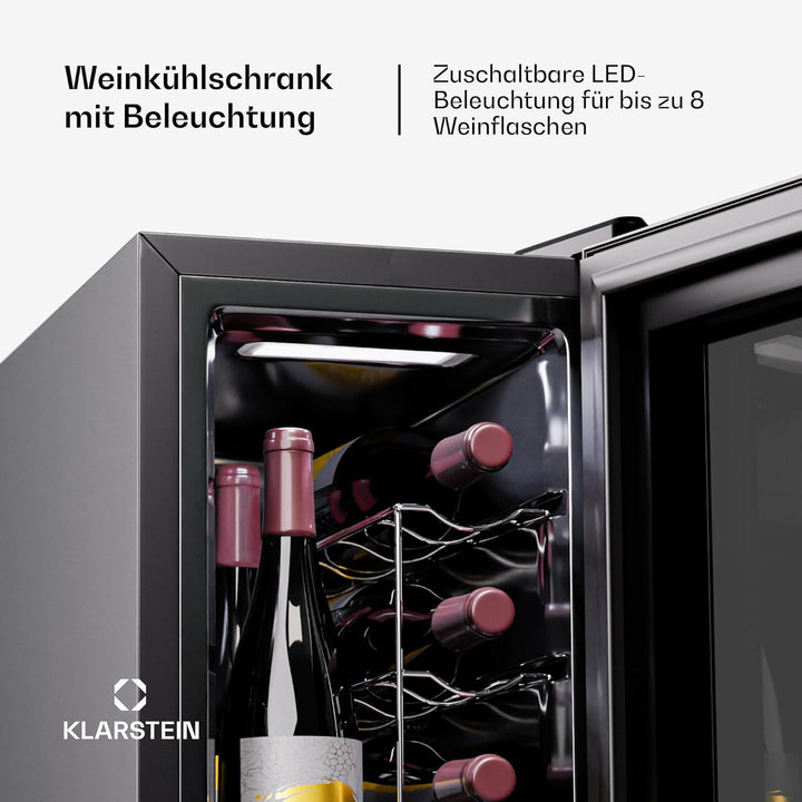 Klarstein Weinkühlschrank,1 Zone Getränkekühlschrank mit Glastür, Leiser Indoor/Outdoor Kühlschrank,