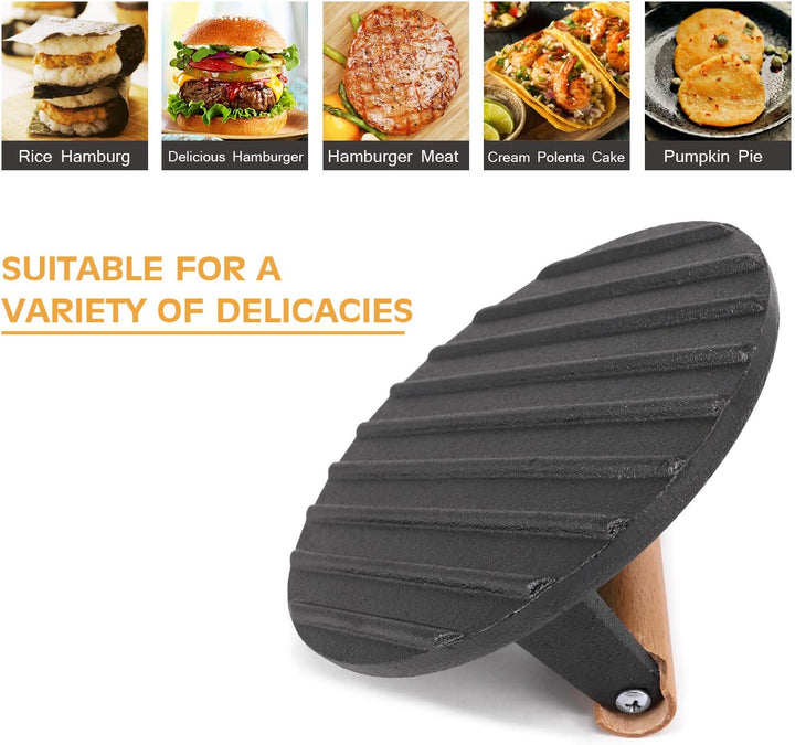 porlik Burgerpresse Gusseisen,Gro?er Burger Smasher (17.7cm) mit hitzeabweisendem Griff,Burger Press