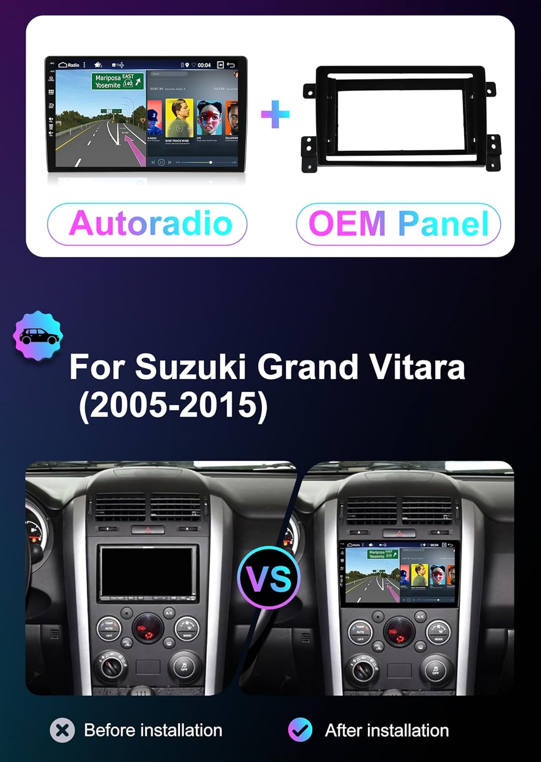 [8G+256G, 8-Core]- Android 15 IPS Autoradio für Suzuki Grand Vitara (2005-2015) - Kabellos CarPlay/A