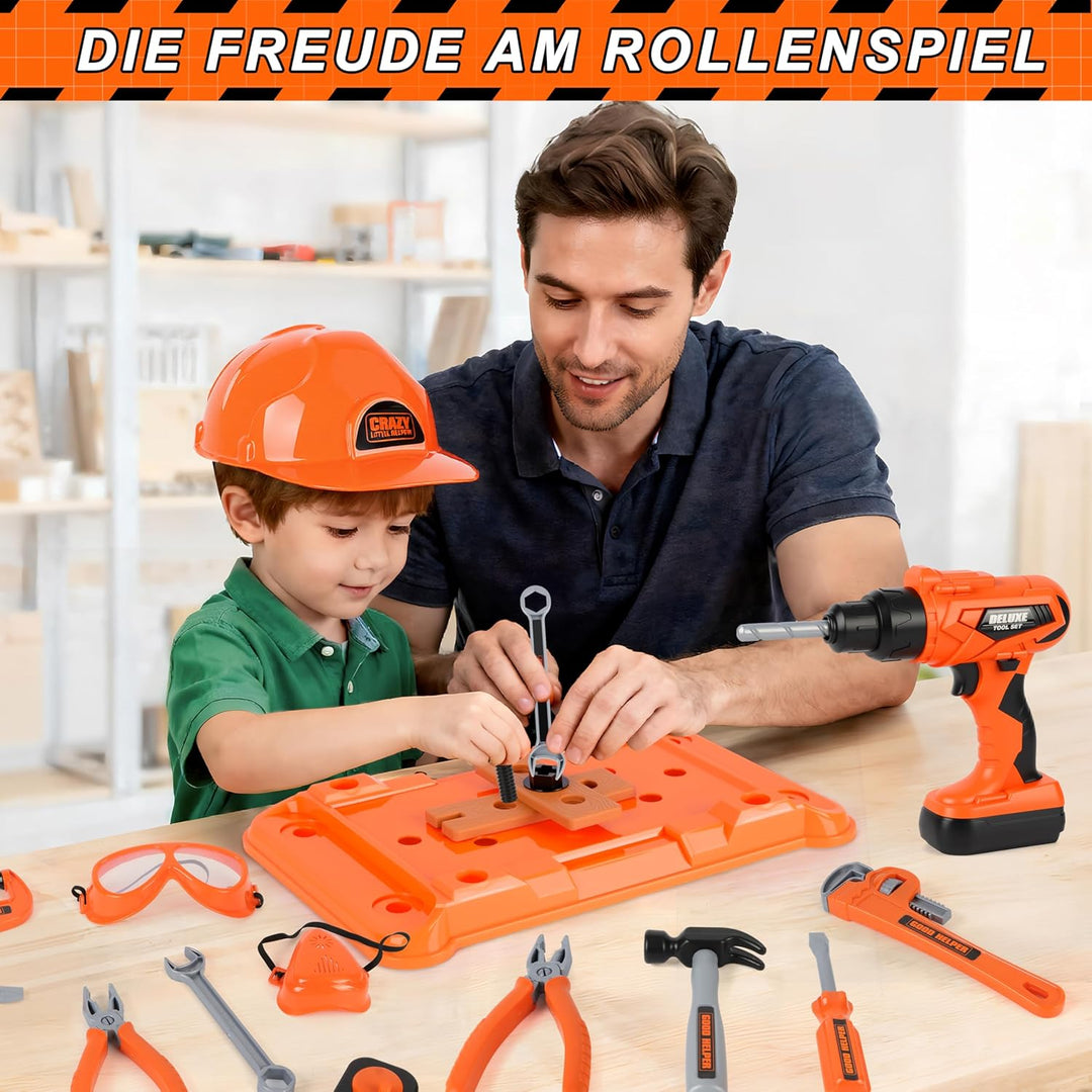 MOMOSTAR Werkzeugkoffer Kinder Spielzeug ab 3 Jahre Junge, 2 in 1 Kinder Werkzeugkoffer, Kinderwerkz