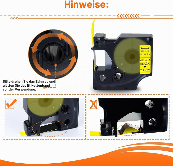 Labelwell Kompatibel Etikettenband Ersatz für Dynmo D1 9mm 40918 S0720730 Schwarz auf Gelb für Dynmo