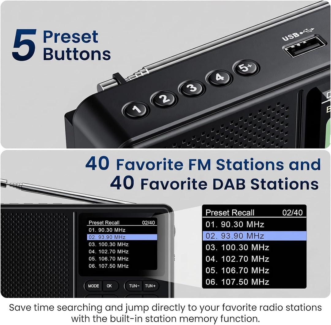DAB Radio, DAB+ und UKW-Radio mit 2,4" Farbdisplay Küchenradios