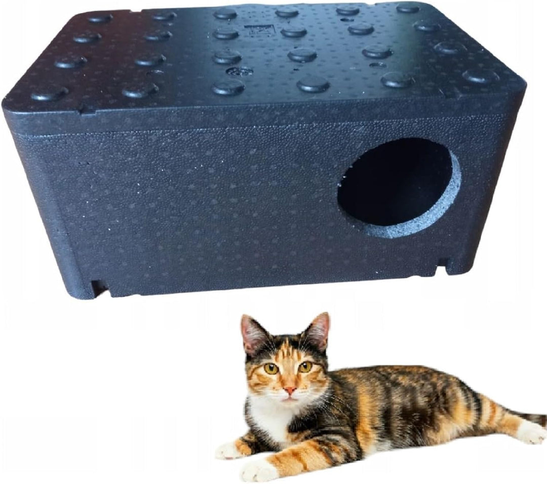 QLS Wetterfestes Katzenhaus aus Styropor – 60x40 cm isoliertes Schutzhäuschen Schwarz