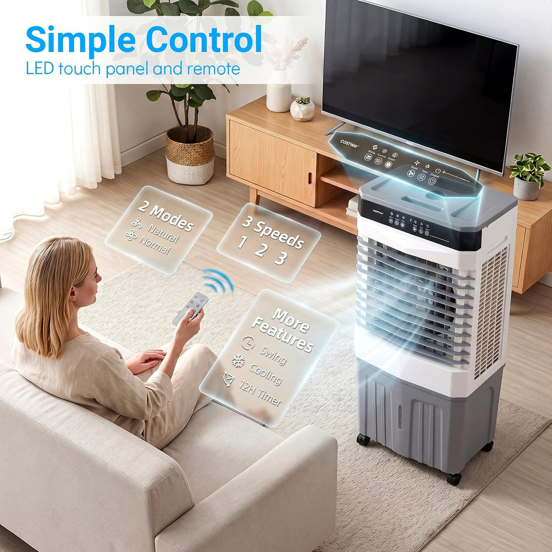 COSTWAY Luftkühler mit Wasserkühlung, mobile Klimaanlage ohne abluftschlauch leise, Kühlventilator m