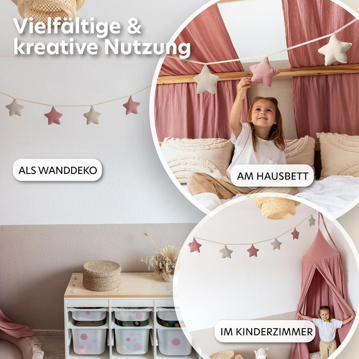 LILIMAUS Sternen Wimpelkette Stoff [in 12 Farben] Kinderzimmer - 100% Baumwolle Handmade Girlande St