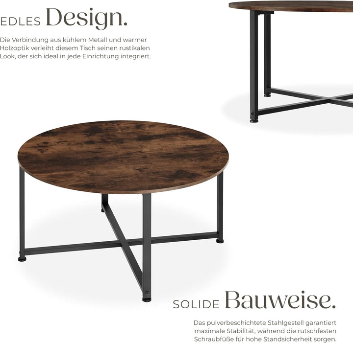 tectake® Couchtisch rund Holz und Metall, Beistelltisch rund, runder Tisch Wohnzimmer, Sofatisch, Wo