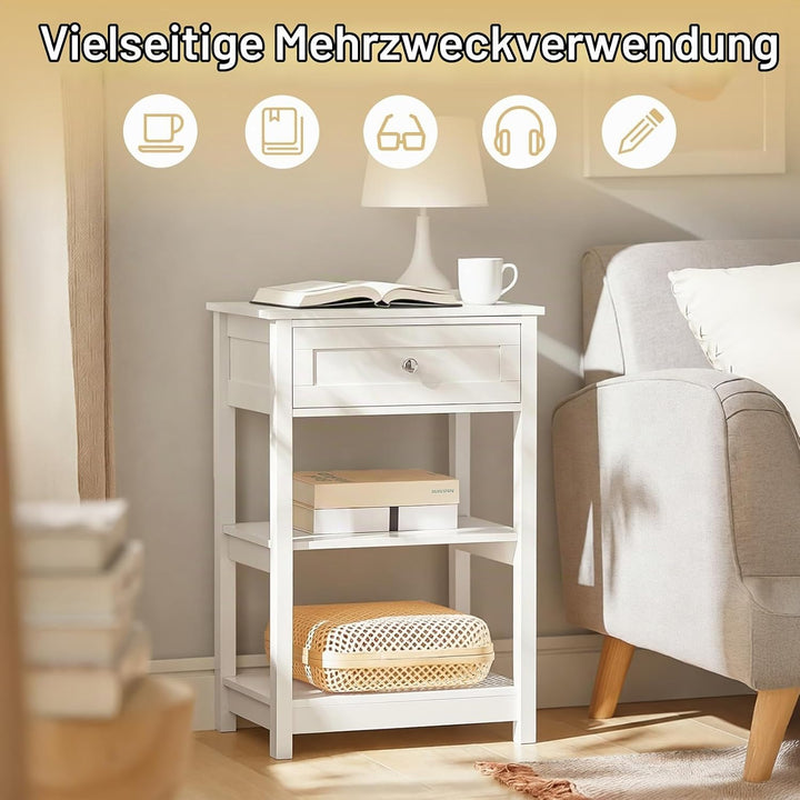 SoBuy® FBT46-W Beistelltisch Nachttisch Couchtisch in weiss mit Einer Schublade und 2 Ablagen BHT ca