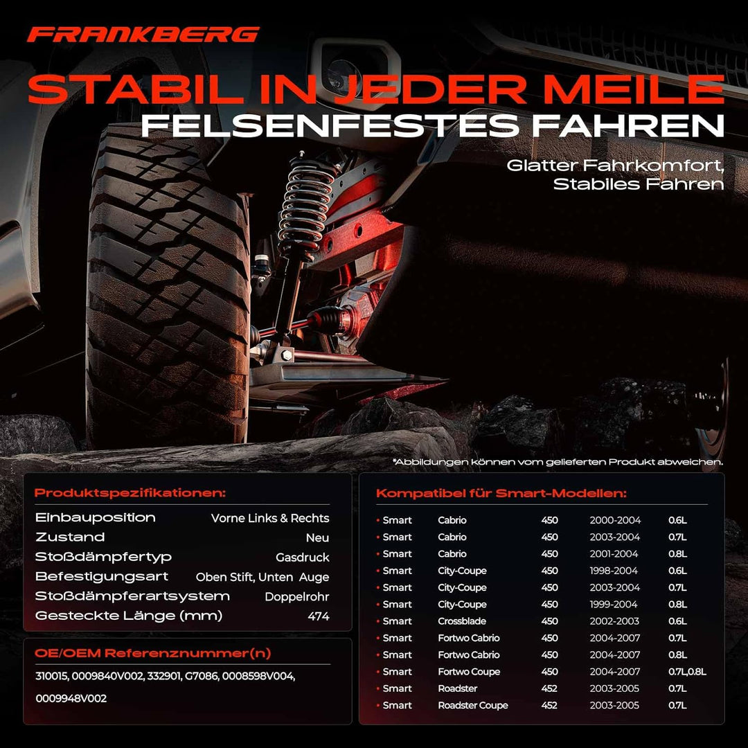 Frankberg 2x Stossdämpfer Vorne Links Rechts Kompatibel mit Cabrio 450 0.6L-0.8L Cabriolet 2000-2004