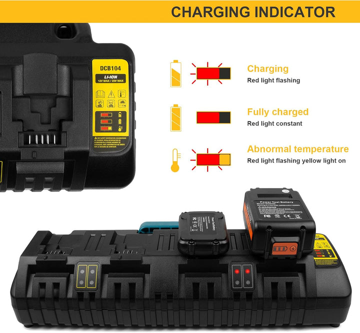 ASUNCELL 4 Ports Akku Ladegerät Kompatibel mit Dewalt 18V XR DCB104, 3.0A 12V-20V MAX Li-Ion Schnell
