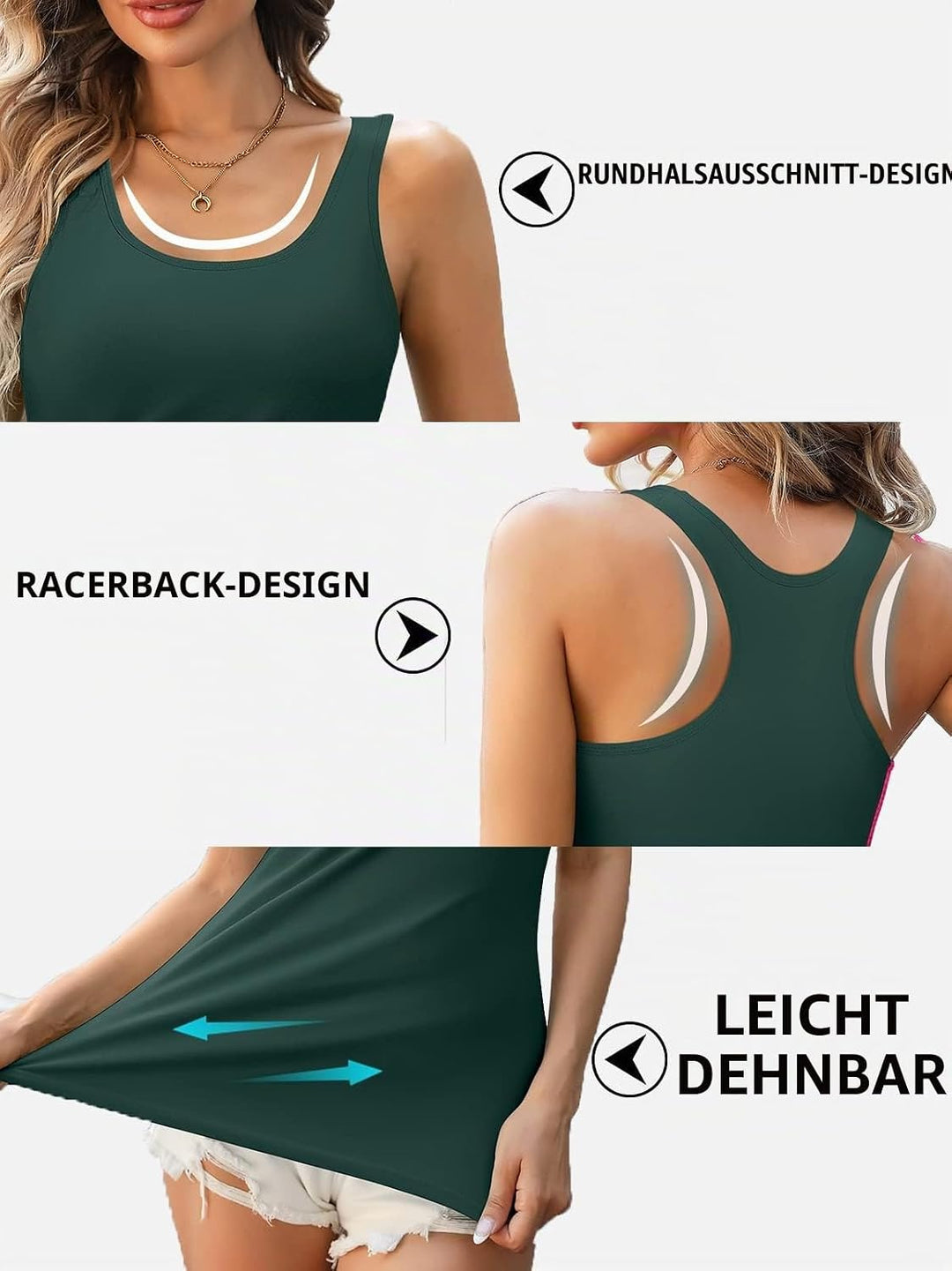 Charmo Unterhemd Damen BH-Hemd Basic Racerback Tank Tops mit Regal-BH Baumwoll Stretch eng Top Slim