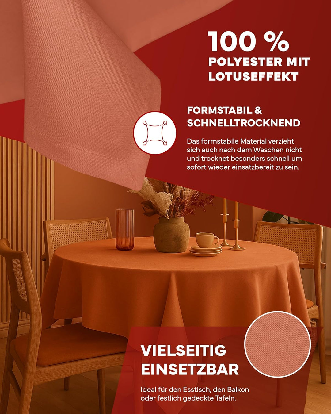 texpot Gartentischdecke 220 cm rund in Terrakotta mit Leinen Optik Lotuseffekt Fleckschutz Bügelfrei