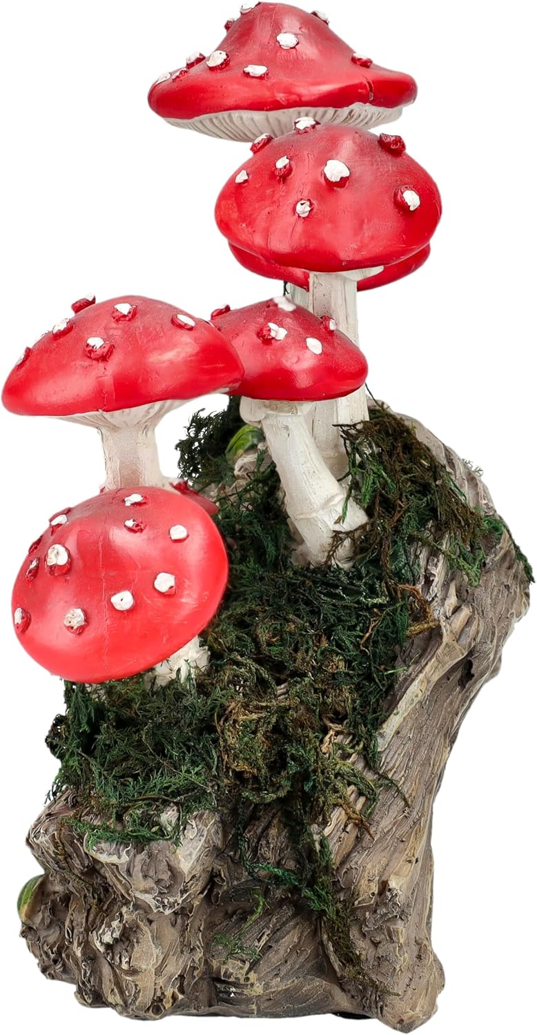Figuren Shop GmbH Gartenfigur Pilze auf Baumstamm – Wetterbeständige Dekofigur mit Feenwald-Flair fü