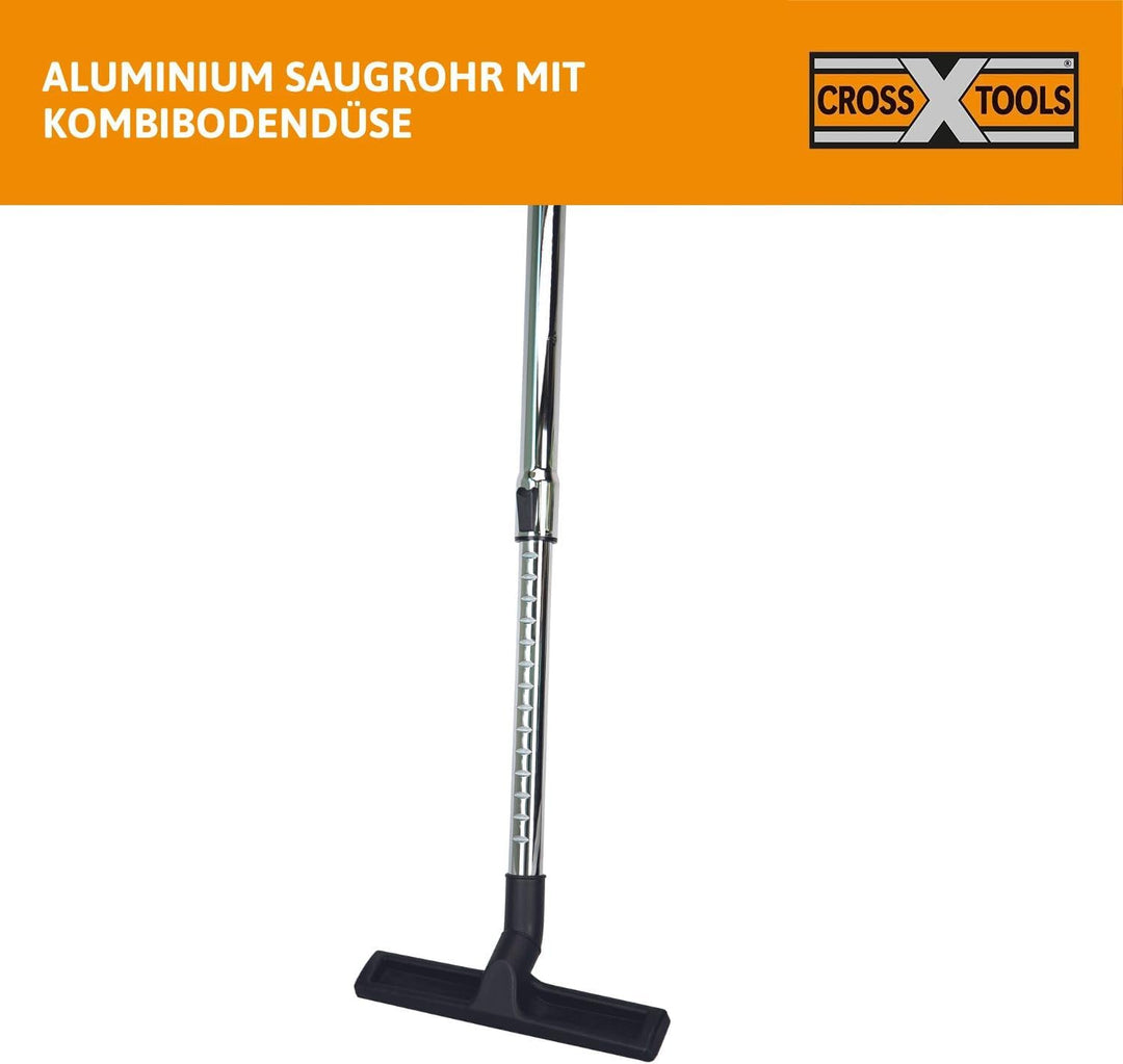Cross Tools 4in1 Nass-Trocken-Aschesauger mit Blasfunktion (3,5 m Teleskop Saugrohr, 20 Liter Behält