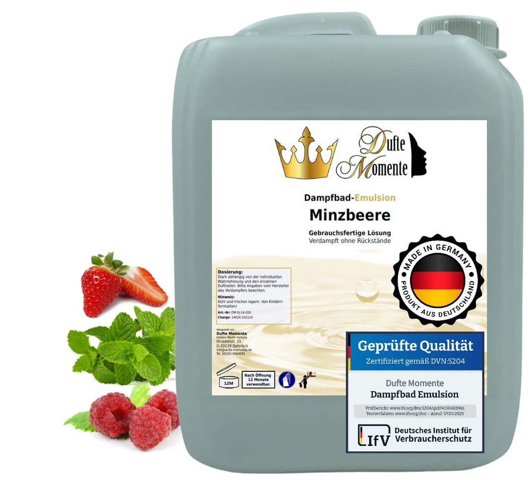 Dufte Momente | Dampfbad Emulsion 5 Liter Minzbeere (Erdbeere, Himbeere, Menthol) | geprüfte Qualitä
