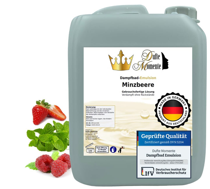 Dufte Momente | Dampfbad Emulsion 5 Liter Minzbeere (Erdbeere, Himbeere, Menthol) | geprüfte Qualitä