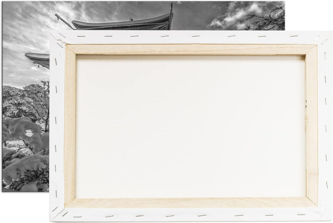 japanische Schneelandschaft des Kinkaku Ji-Tempels Effekt: Schwarz&Weiss ,Format: 80x60 als Leinwand