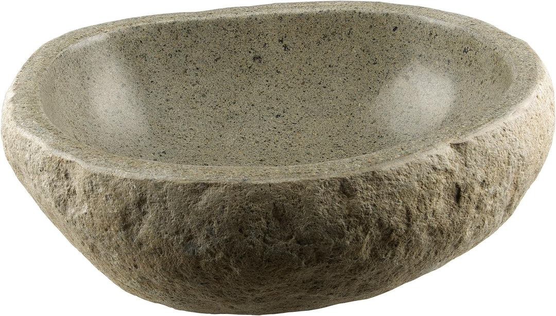Divero Naturstein Hand-Waschbecken Aufsatzwaschbecken Vulkanstein Andesit Findling grau Ø ca. 33 – 4
