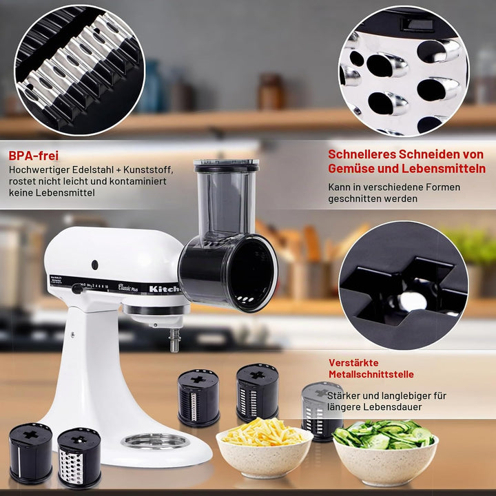 Schneide Reibeaufsatz für Kitchen Aid Standmixer mit 5 Klingen, Käsereibeaufsatz, kompatibel mit Kit