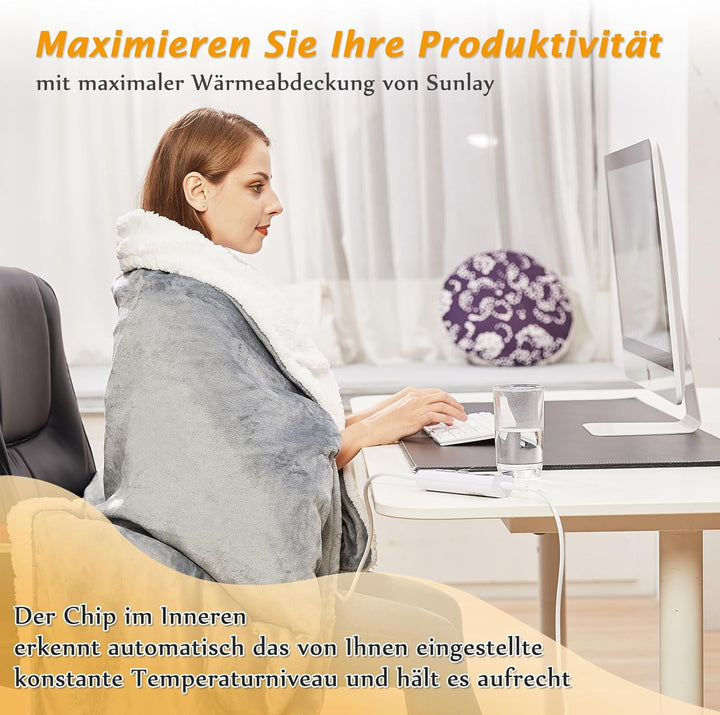 Heizdecke mit Abschaltautomatik, 130x160cm, 10 Heizstufen Up-to-9 Stunden Auto-Off-Timer Überhitzung