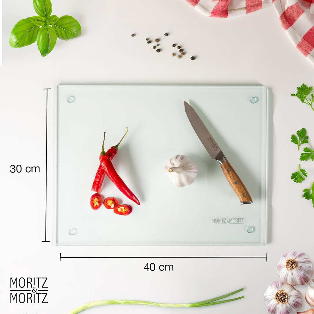 Moritz & Moritz Glasschneidebrett 40x30 cm - Kratzfestes & hygienisches Schneidebrett aus Sicherheit