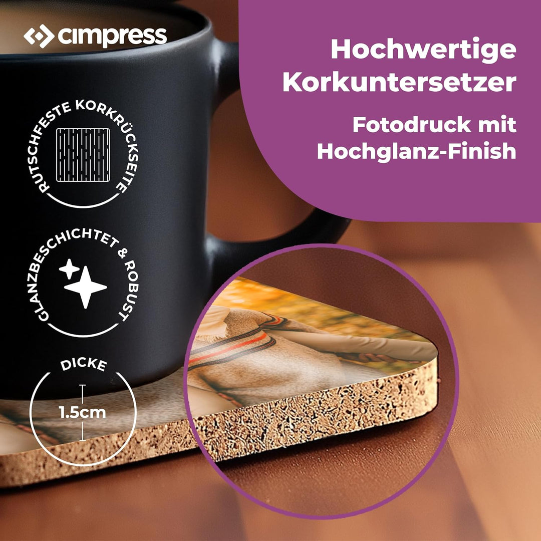 Cimpress Foto Untersetzer, Personalisierter Glasuntersetzer aus Kork, 9,5 × 9,5 cm, mit Bild oder Te