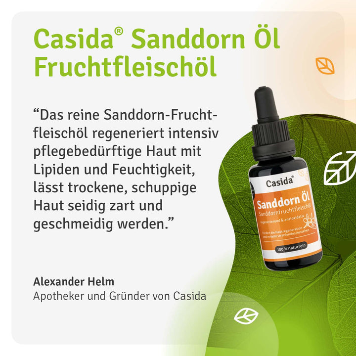 Casida® Sanddornöl - Sanddornfruchtfleischöl naturrein - Hautpflege Öl für intensive Pflege und Rege