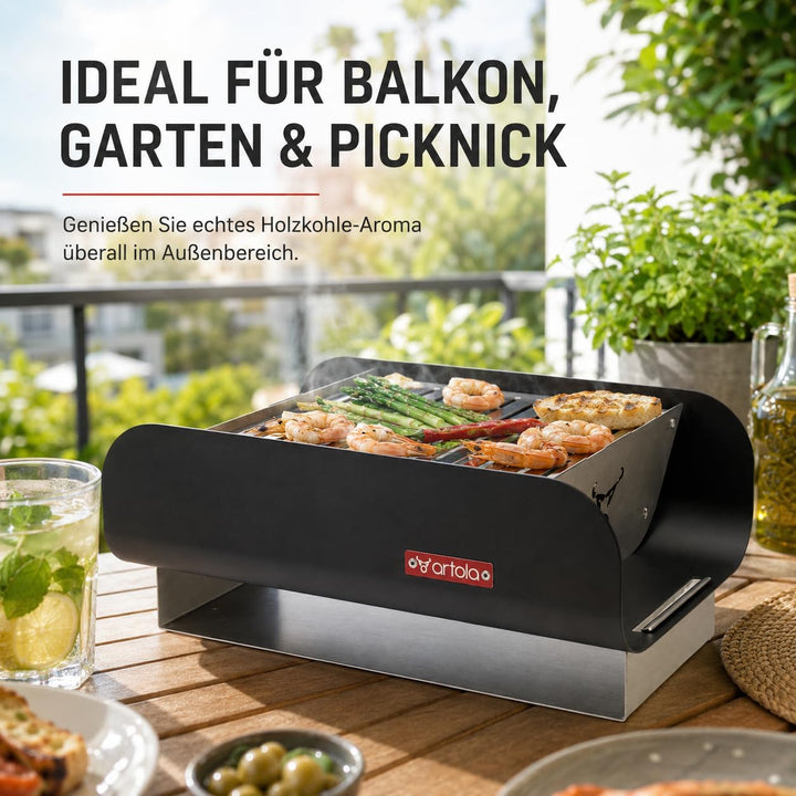 [ Test SEHR GUT, Note 1.1 *] Artola TrunQy Gourmet Holzkohlegrill Tischgrill - Tragbarer BBQ Grill f