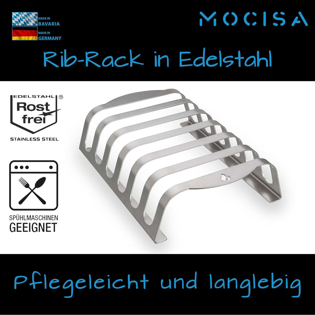 Rib-Rack Size XL (6er)| Rippchenhalter mit Griffen |Das Profi-Tool zum Rippchen-Grillen |Edelstahl |