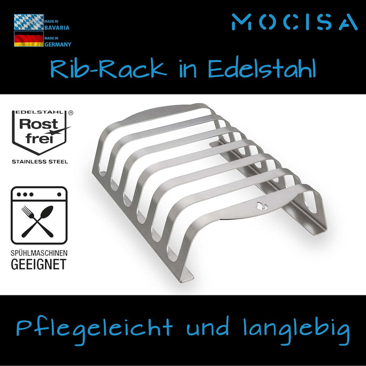 Rib-Rack Size XL (6er)| Rippchenhalter mit Griffen |Das Profi-Tool zum Rippchen-Grillen |Edelstahl |