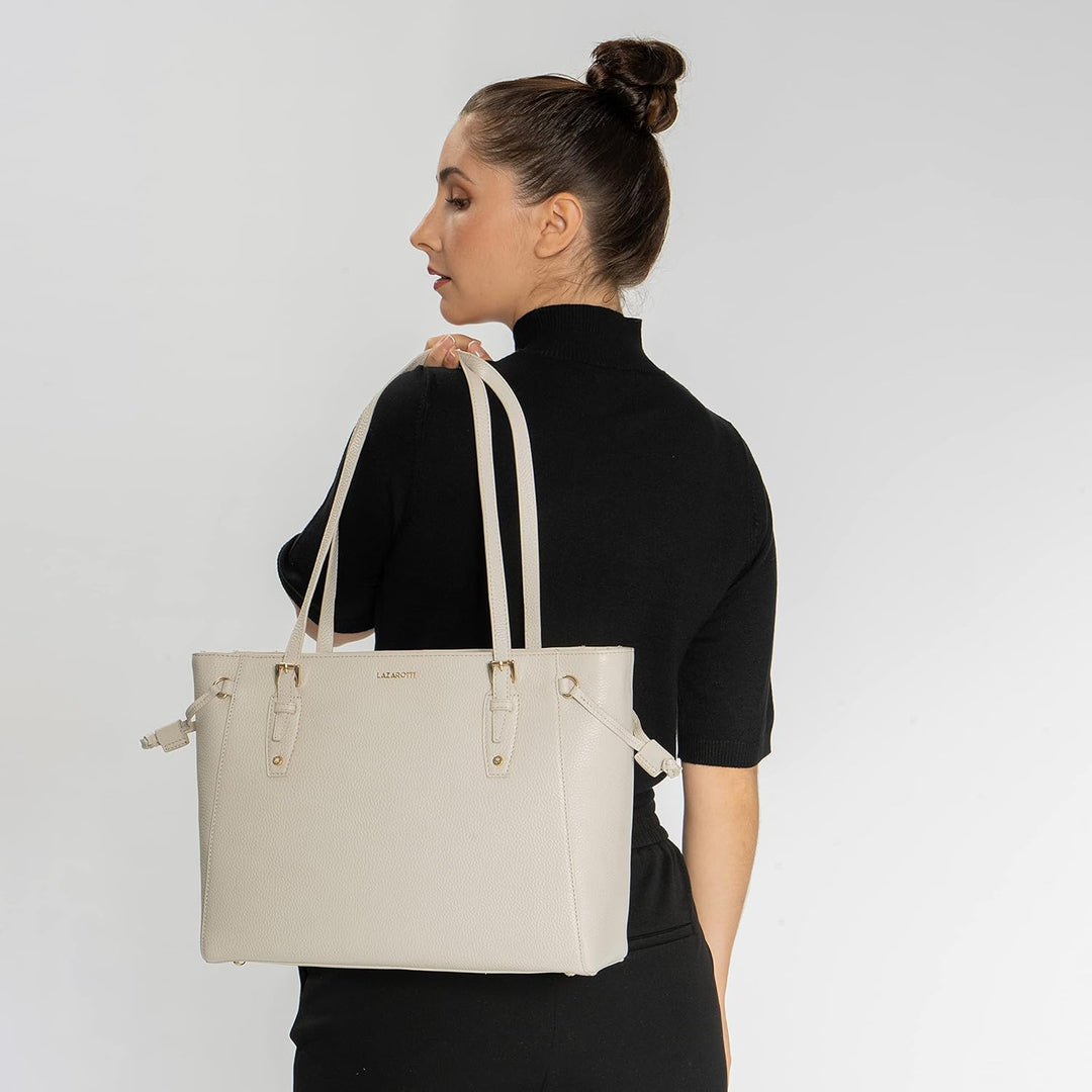 Lazarotti Bologna Leder Shopper Tasche Damen | Tote Bag mit seitlichen Kordelzügen | XL Schultertasc