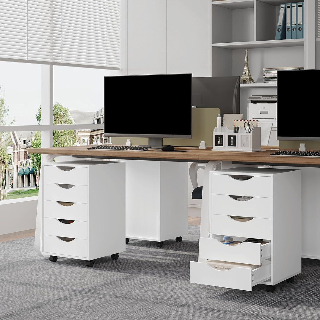 WOLTU Rollcontainer mit 5 Schubladen, mobiler Aktenschrank mit Rollen, Schubladenschrank Büroschrank