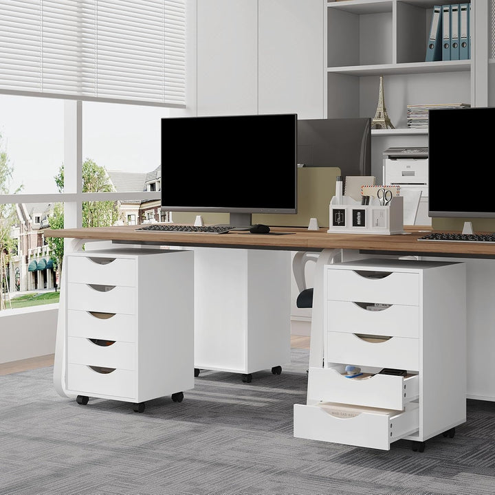 WOLTU Rollcontainer mit 5 Schubladen, mobiler Aktenschrank mit Rollen, Schubladenschrank Büroschrank