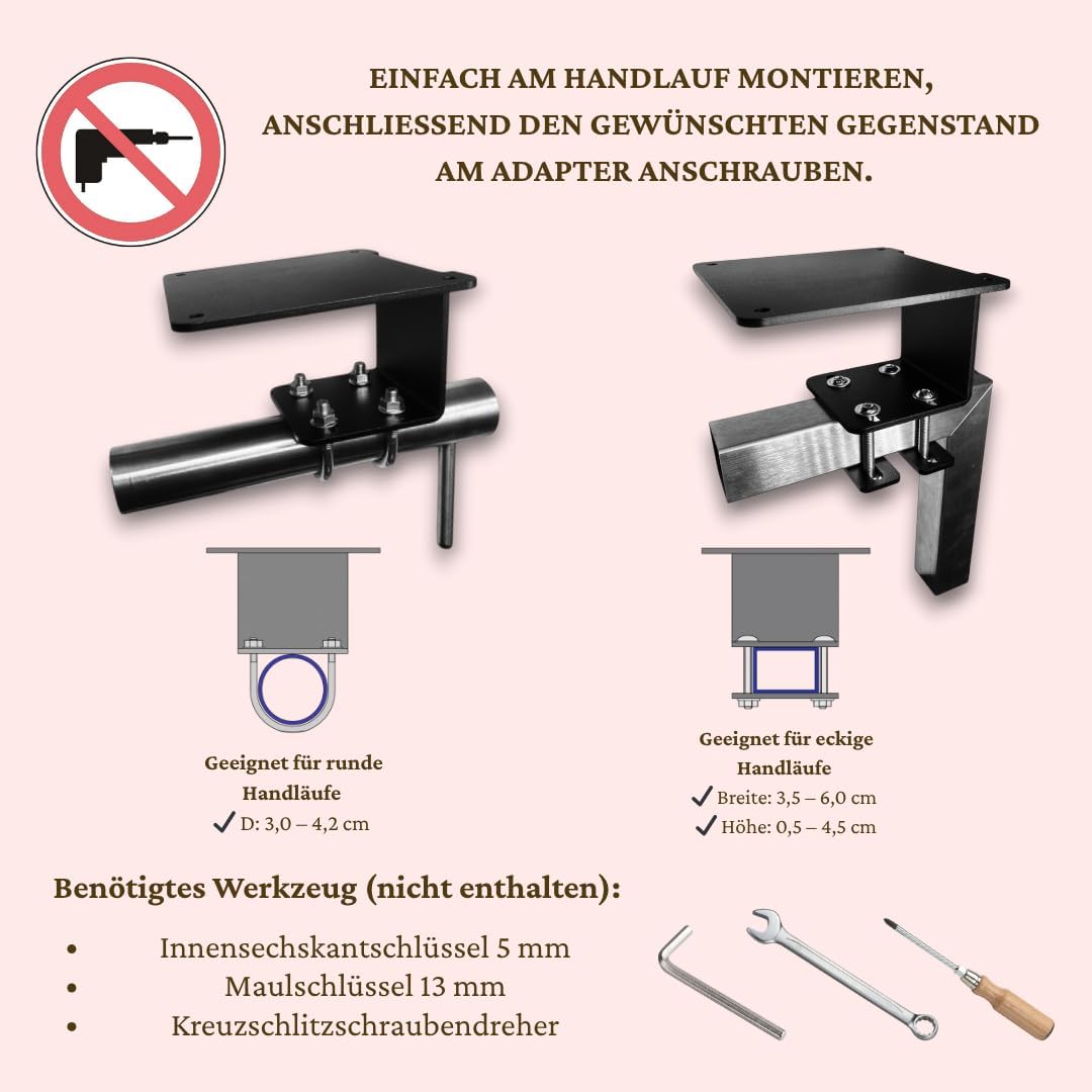 Universeller Balkon-Adapter – stabile Halterung ohne Bohren | Metall, schwarz pulverbeschichtet | Ha