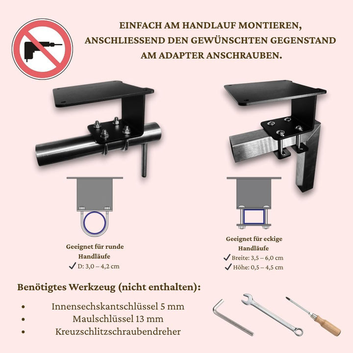 Universeller Balkon-Adapter – stabile Halterung ohne Bohren | Metall, schwarz pulverbeschichtet | Ha