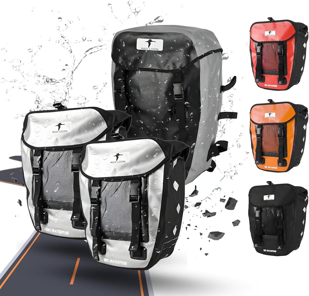 Red Loon 3er Set 2 x robuste Fahrradtasche aus LKW-Plane 1 x Fahrrad-Rucksack – wasserdichte Doppelp