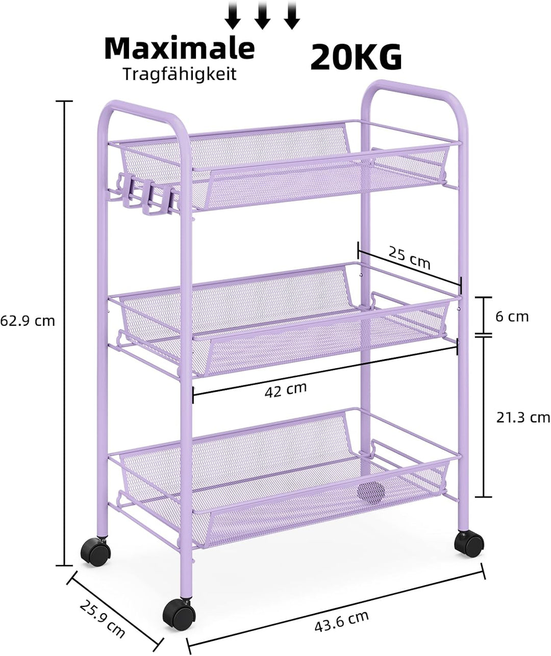 Urackify 3-stöckiger Rollwagen, Multifunktionaler mobiler Küchenwagen für Bad, Küche & Waschküche. R
