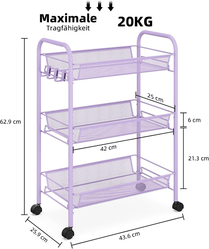 Urackify 3-stöckiger Rollwagen, Multifunktionaler mobiler Küchenwagen für Bad, Küche & Waschküche. R
