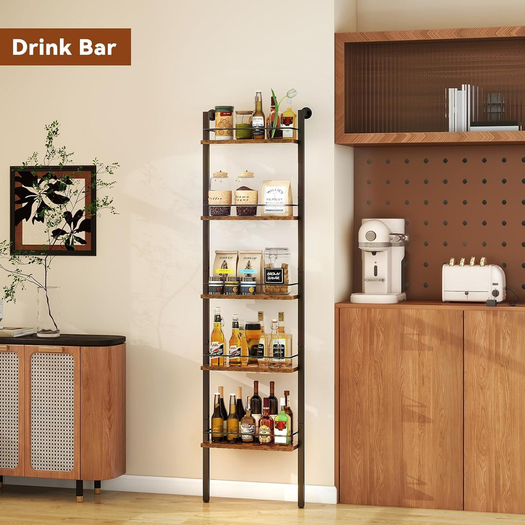 YMYNY 5-Tier freistehende Weinregale, Liquor Flasche Display Regal mit Zäunen, Wand montierte schwim