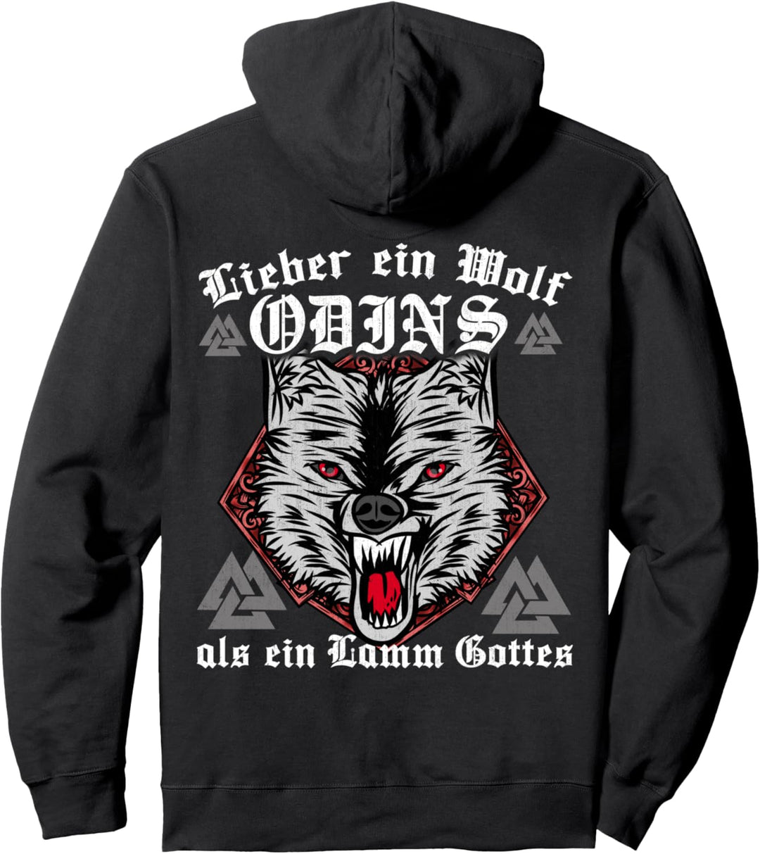 Lieber ein Wolf Odins als ein Lamm Gottes Wikinger Nordisch Pullover Hoodie