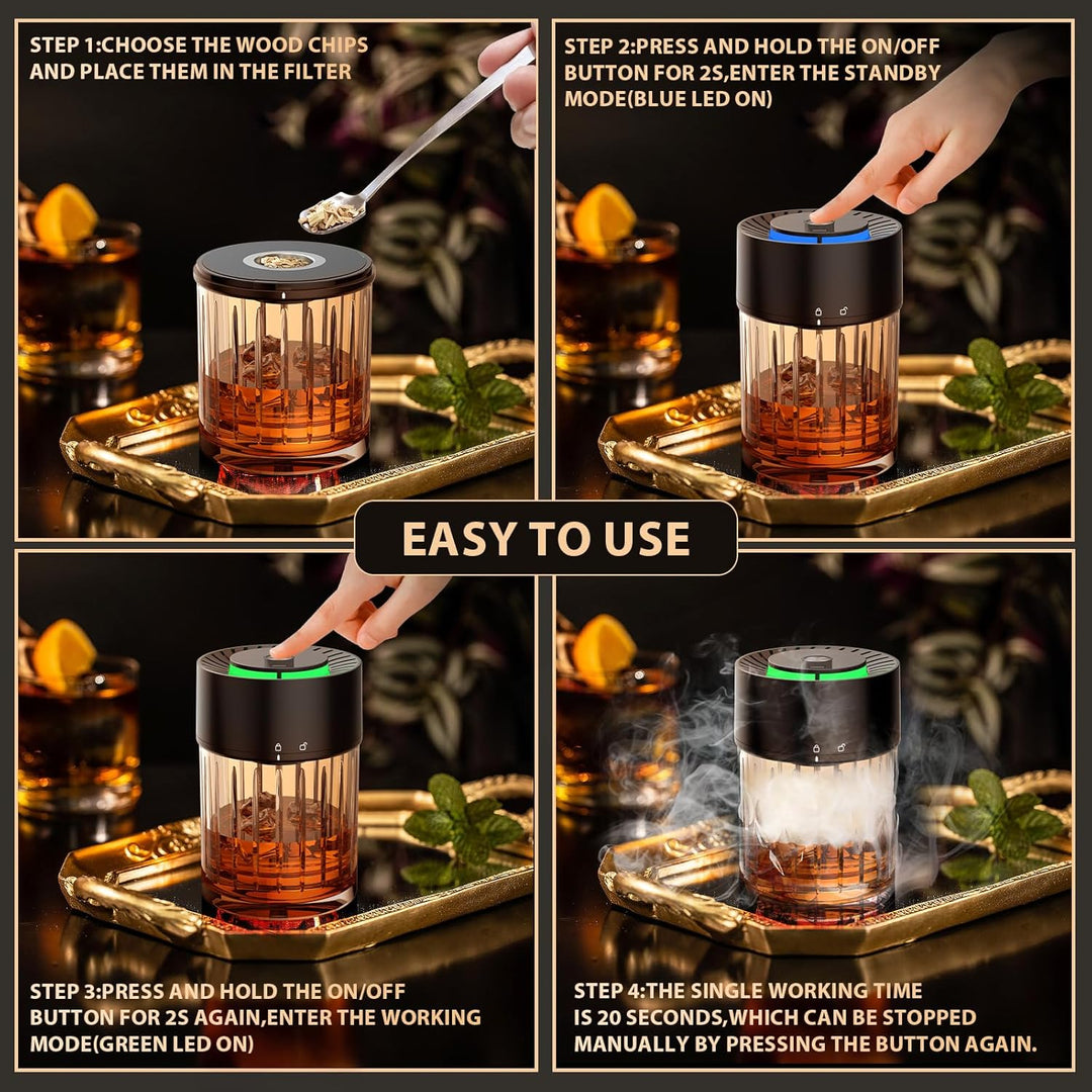 iDiskk Electric Cocktail Smoker Kit, wiederaufladbare Whiskey Smoker, Built-in Feuerzeug, 6 Holzspän