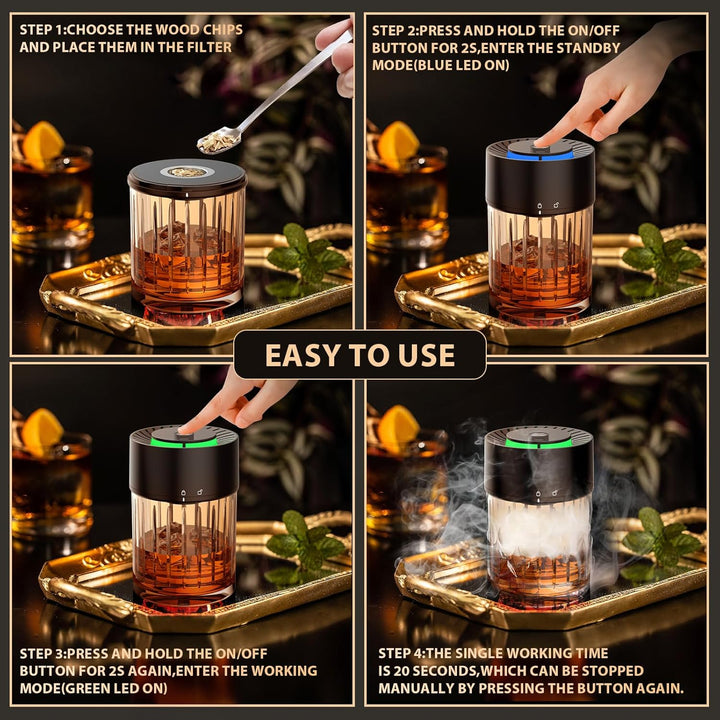 iDiskk Electric Cocktail Smoker Kit, wiederaufladbare Whiskey Smoker, Built-in Feuerzeug, 6 Holzspän