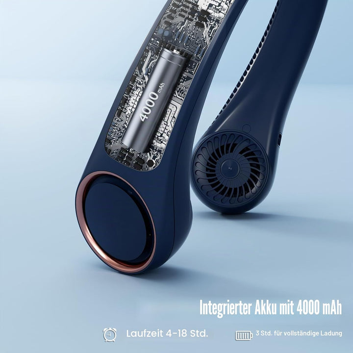 Morelax Tragbarer Hals Ventilator,4000 mAh Batteriebetriebener Tragbarer Persönlicher Ventilator,USB