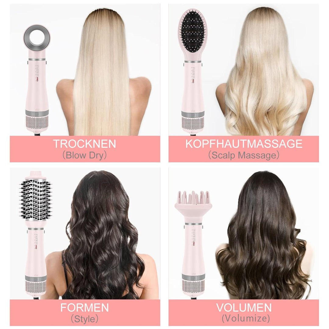 4 IN 1 Haartrockner Warmluftbürste Set, PARWIN PRO BEAUTY Styler-Set, Föhnbürste mit 4 Aufsätze zum