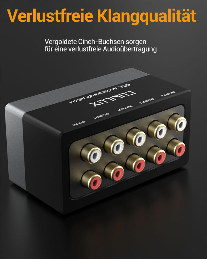 Cubilux AS-R4 Bidirektional RCA Stereo Audio Switch 4(1)-In-1(4)-Out,Passiver 4 Kanal Stereo Cinch L