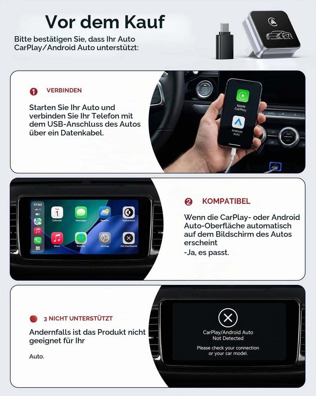 CarPlay Wireless Adapter, 2026 Upgrade entwickelt für CarPlay &amp; Android Auto, Plug &amp; Play, OTA-Updat