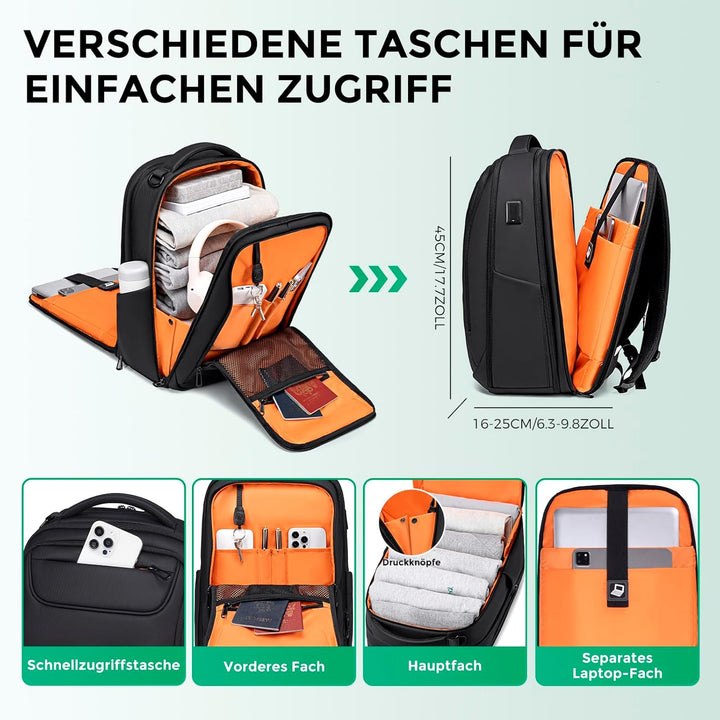 Business Rucksack Herren (15,6 Zoll Laptop Rucksack, 1800D Wasserdicht, USB-Anschluss) – Anti-Diebst
