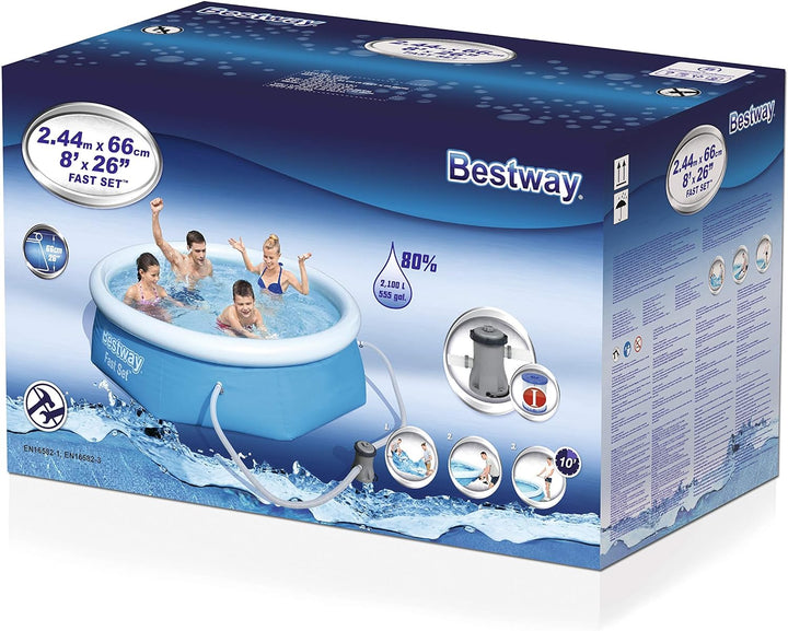 Bestway Fast Set Pool Set mit Filterpumpe, 244 x 66 cm, blau 244x66 cm Blau Single, 244x66 cm Blau S