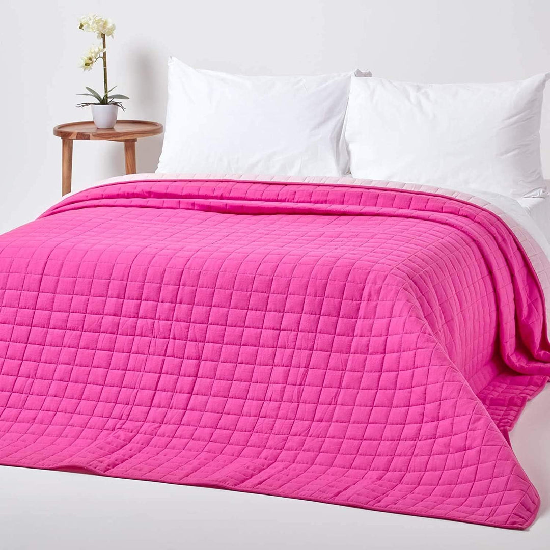Homescapes Gesteppte Tagesdecke, pink/rosa, Bettüberwurf aus 100% Baumwolle, Wendetagesdecke, 200 x